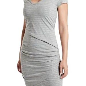 Athleta Central Stripe Dress, Light Grey Heather Stripe SIZE S #405490